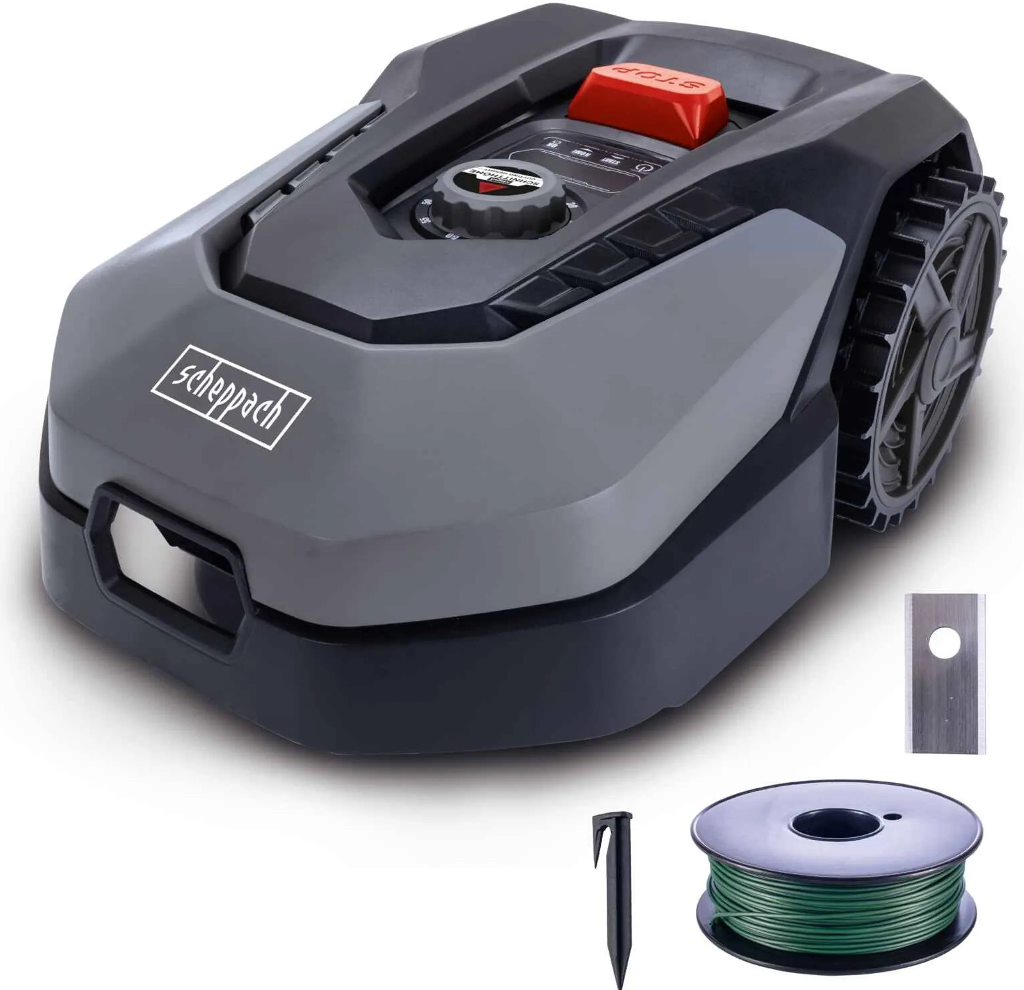Scheppach Rasenmähroboter RoboCut XL600 | bis 600 m² Rasenfläche | Schnittbreite 180 mm | Schnitthöhe 20 – 60 mm stufenlos | 55 dB | via App bedienbar