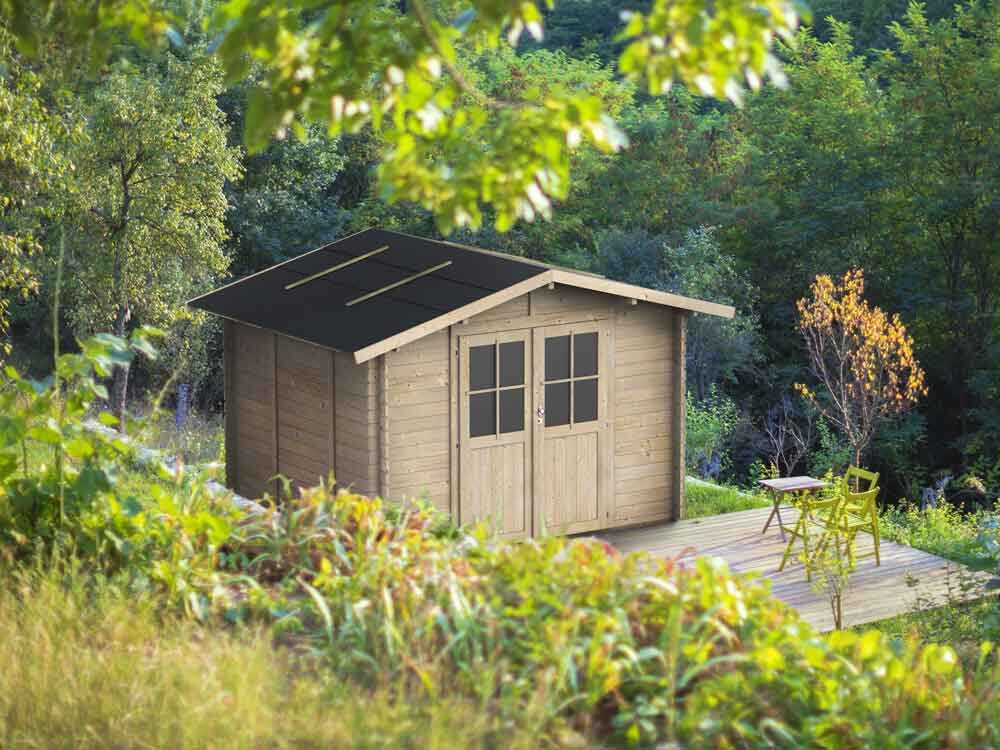 Alce Opera 250x250 – Gerätehaus aus Holz – Mit Fenstern und Doppelflügeltür – 250x250x207 cm