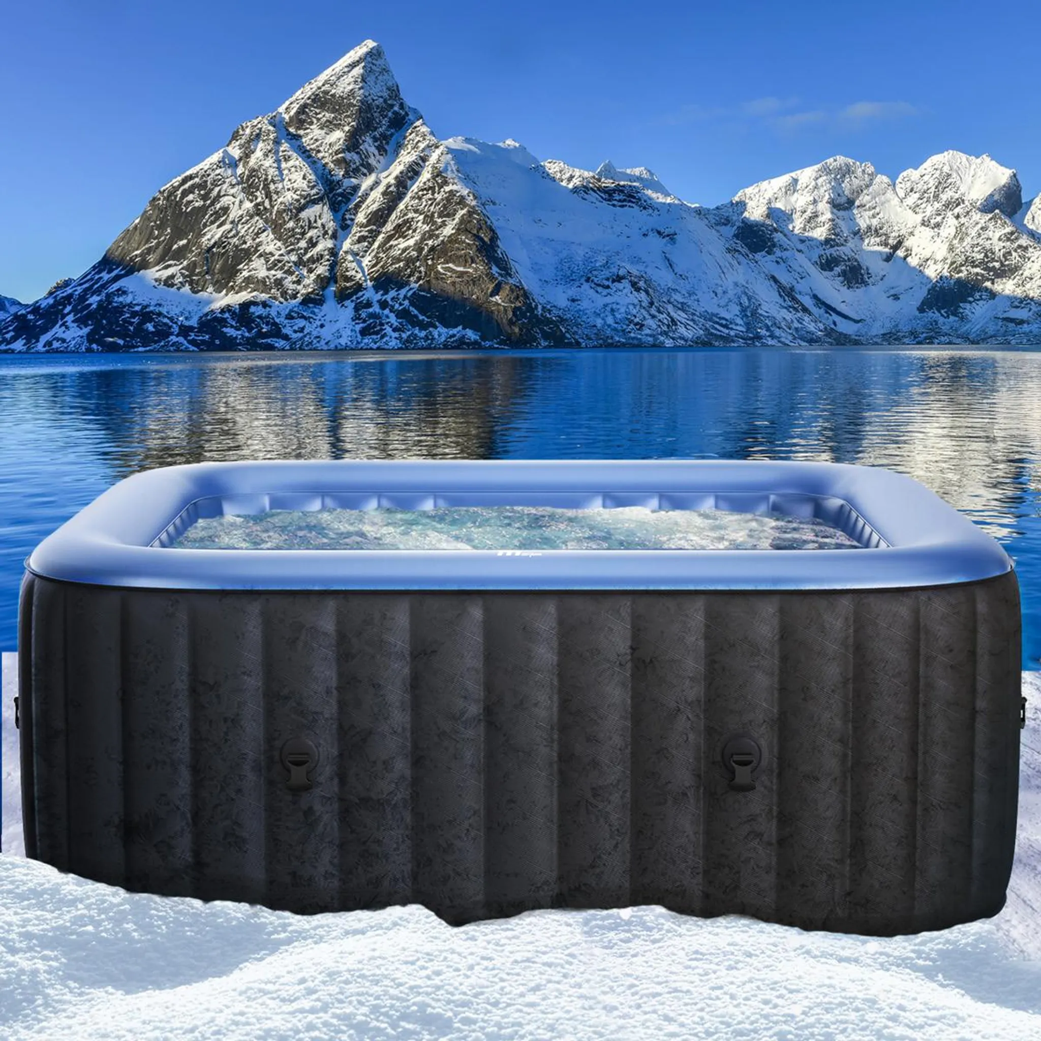 BRAST Whirlpool aufblasbar MSpa Tekapo für 6 Personen 185x185cm In-Outdoor Pool 132 Massagedüsen Energiespar-Timer Heizung Aufblasfunktion per Knopfdruck Bubble Spa Wellness Massage