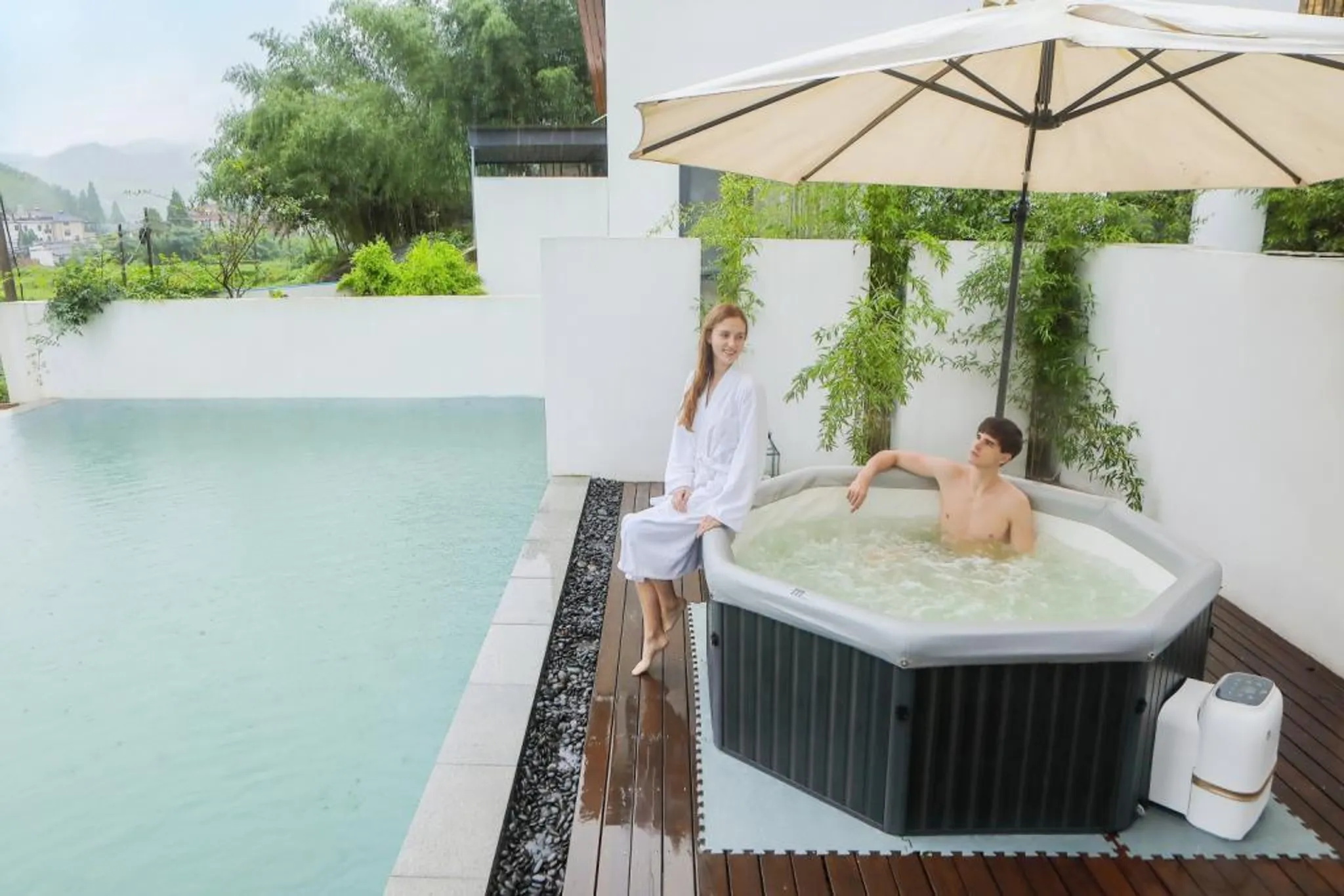 MSpa PureHaven aufblasbarer Whirlpool 193x193x76 cm für 6 Personen selbstreinigend inkl. Filterkatuschen und Abdeckung Leergewicht 24 kg – Bild 6