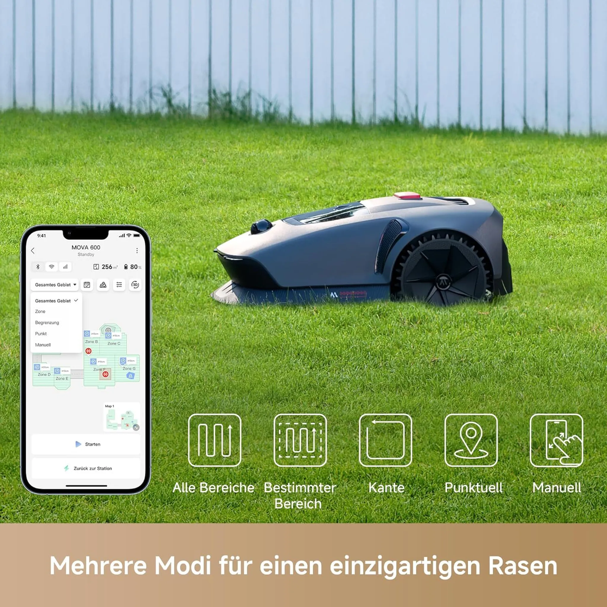 MOVA 600 Kit+Rasenmäher-Garage Combo, UltraView™ kabellose Einrichtung & genaue Kartierung bis 600 m², Smarte Hindernisvermeidung, Leiser Betrieb – Bild 7