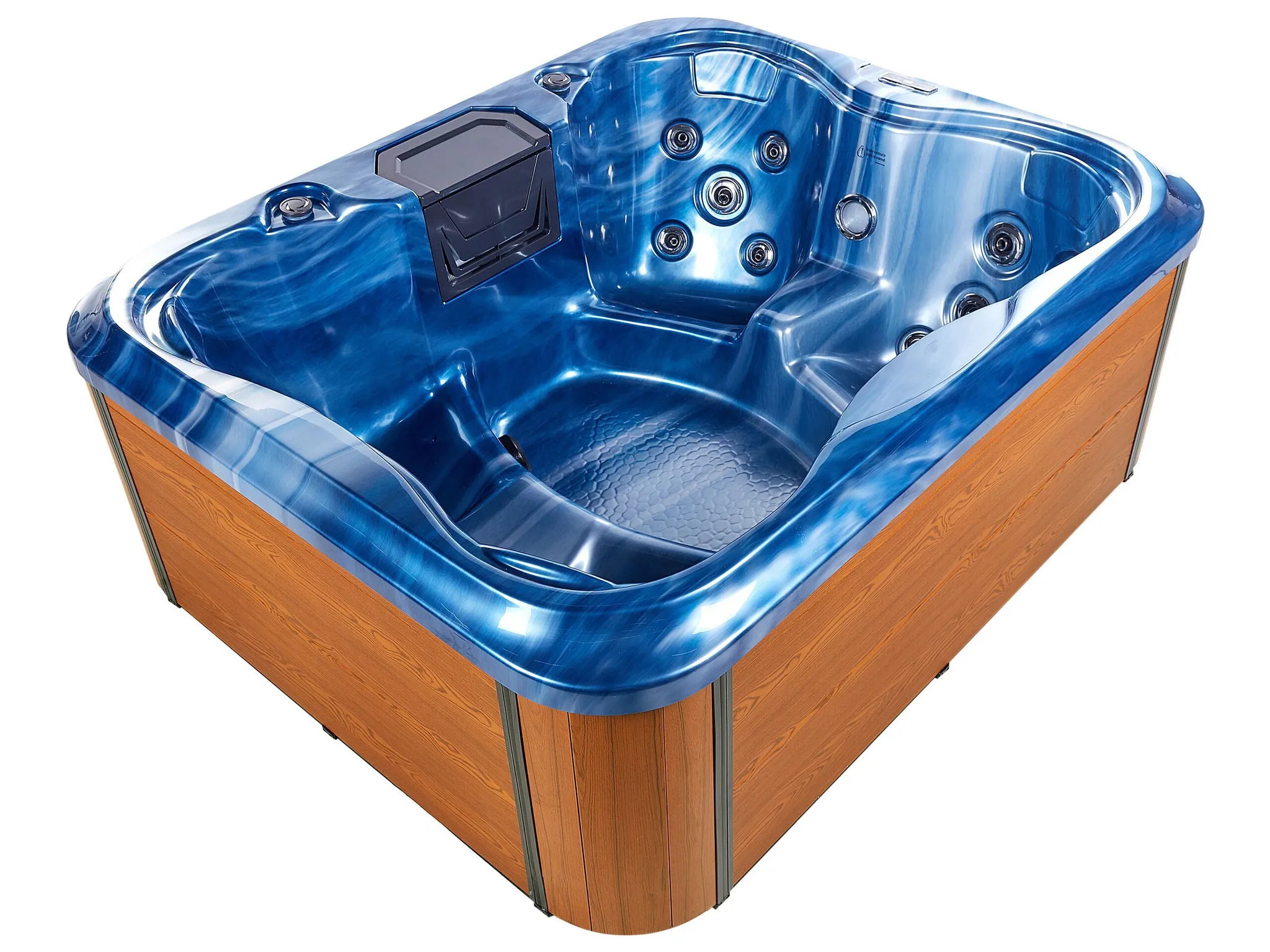 BELIANI Outdoor Whirlpool Blau Acryl und Aluminium Rechteckig 180 x 215 cm mit LED Hydromassage Schutzhülle für 4 Personen Garten Draußen Terrasse – Bild 8