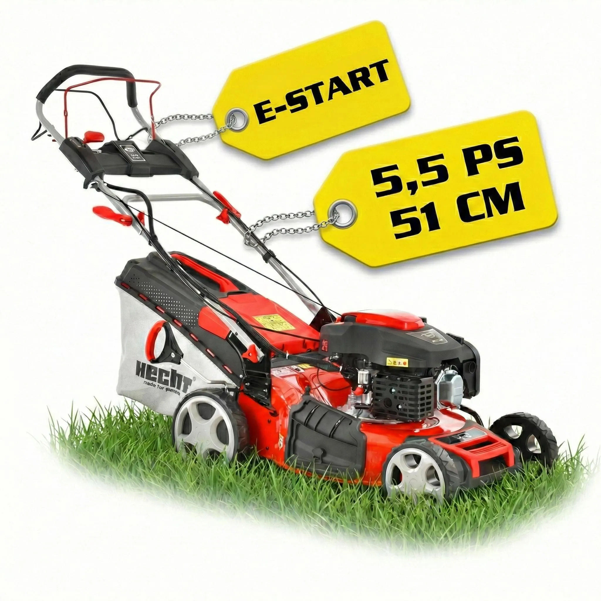 HECHT 551 SXE Rasenmäher Benzin mit Antrieb | 51 cm Schnittbreite | Elektrostart | 5in1 | 5,5 PS | Mulchkit