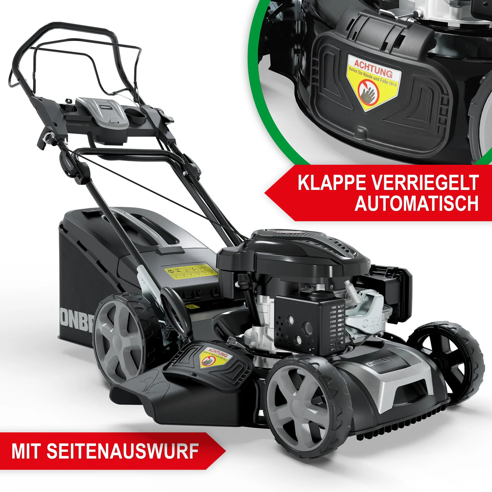 ONBEST Rasenmäher Benzin mit Antrieb TXC-3653E | 53 cm Schnittbreite | Elektrostart | 6,5 PS | Doppelmesser mit Sograd – Bild 8