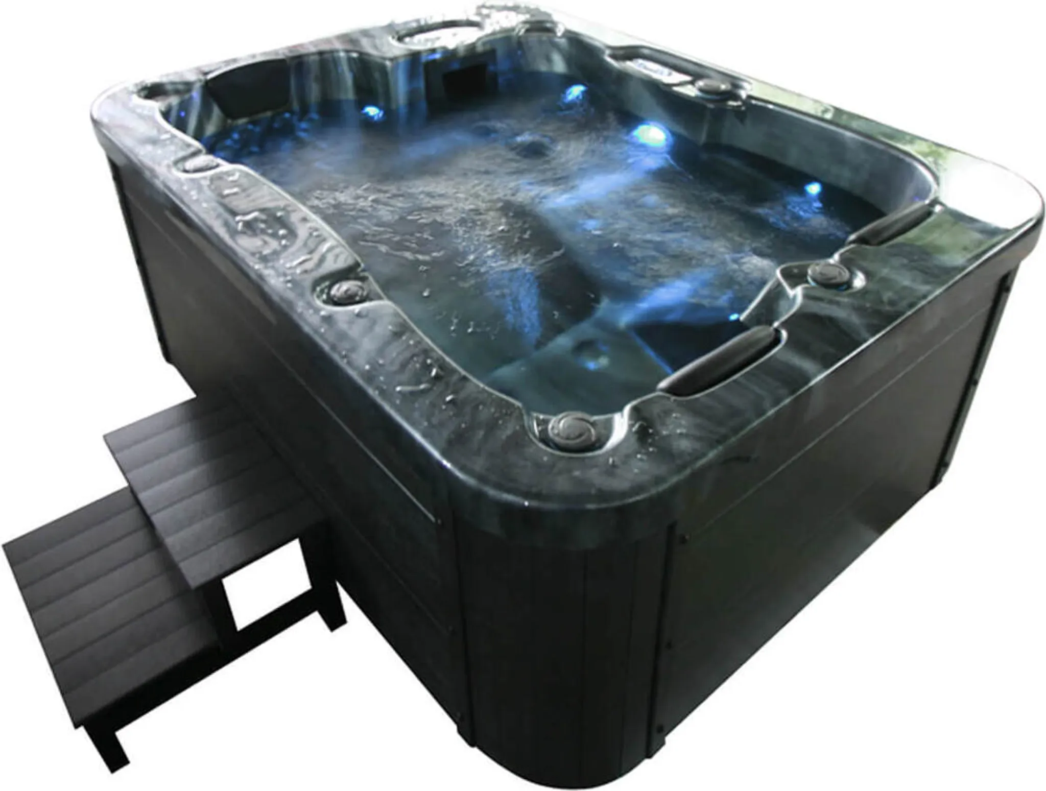 HOME DELUXE - Outdoor Whirlpool Black MARBLE inkl. Treppe und Thermoabdeckung