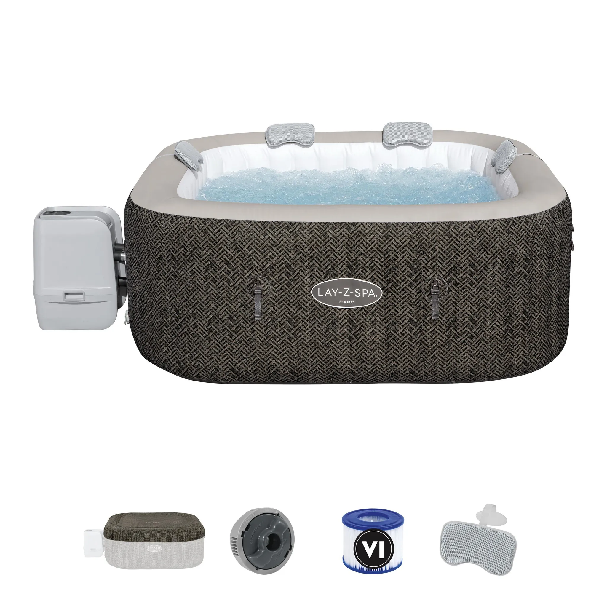 Bestway® LAY-Z-SPA® Energiespar-Whirlpool Cabo HydroJet™ mit App-Steuerung, für 6 Personen 180 x 180 x 71 cm, Kreuzgeflecht-Optik (Eichengrau) – Bild 3