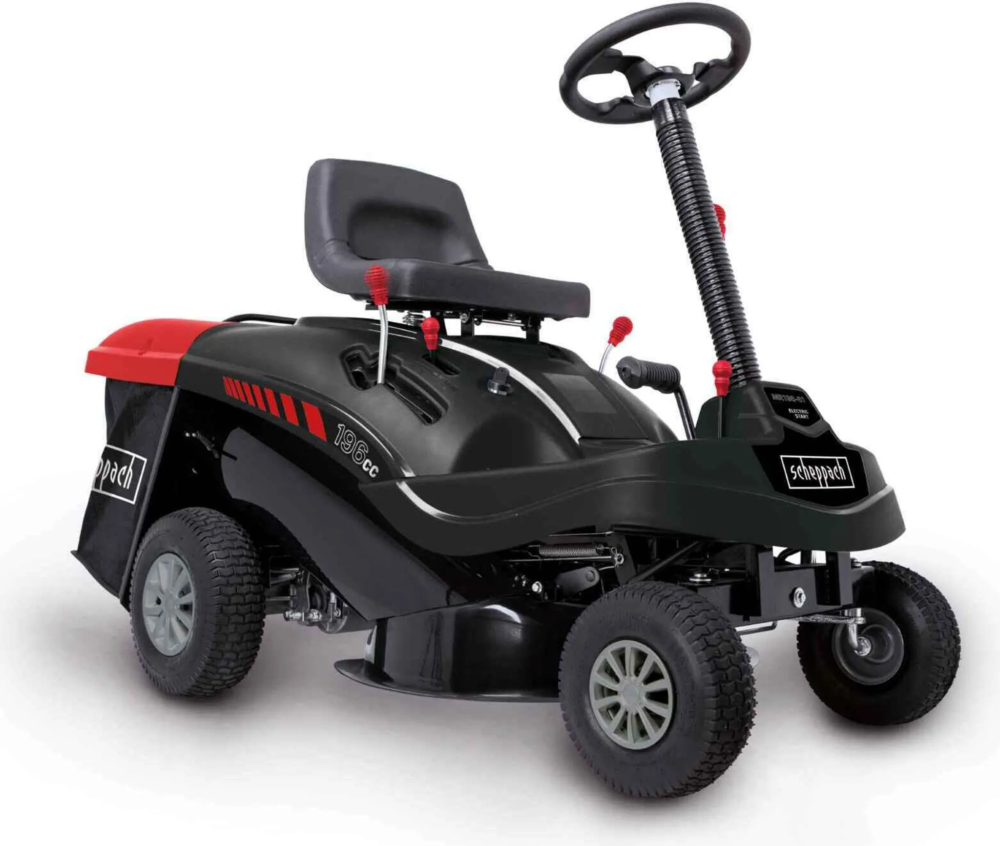 Scheppach Benzin Rasentraktor Aufsitzmäher MR196-61 | 6,5PS | Schnittbreite 61cm | 5 Höhenverstellung | E-Start | 150L  | 4xVorwärts / 1xRückwärtsgang