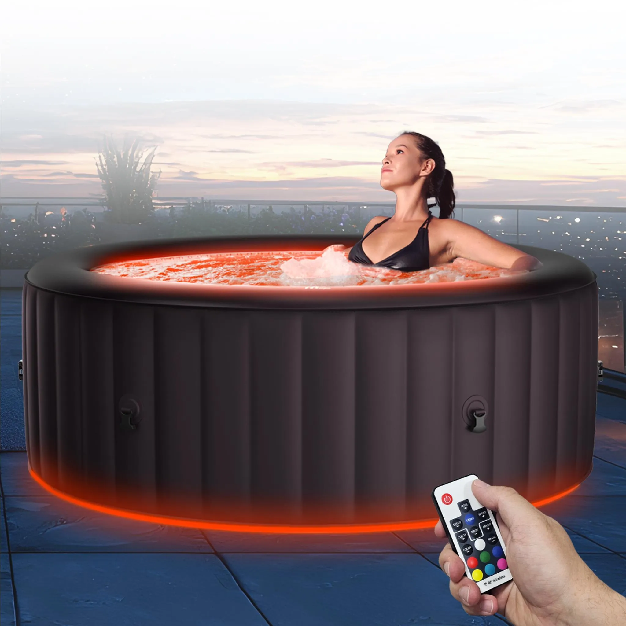 MSpa Whirlpool Urban Aurora | 6 Personen Pool - aufblasbar - UVC+ Filter - LED RGB Band -  Ozon-Desinfektion - Anti-Frost - mit Zubehör - 204 x 70 cm