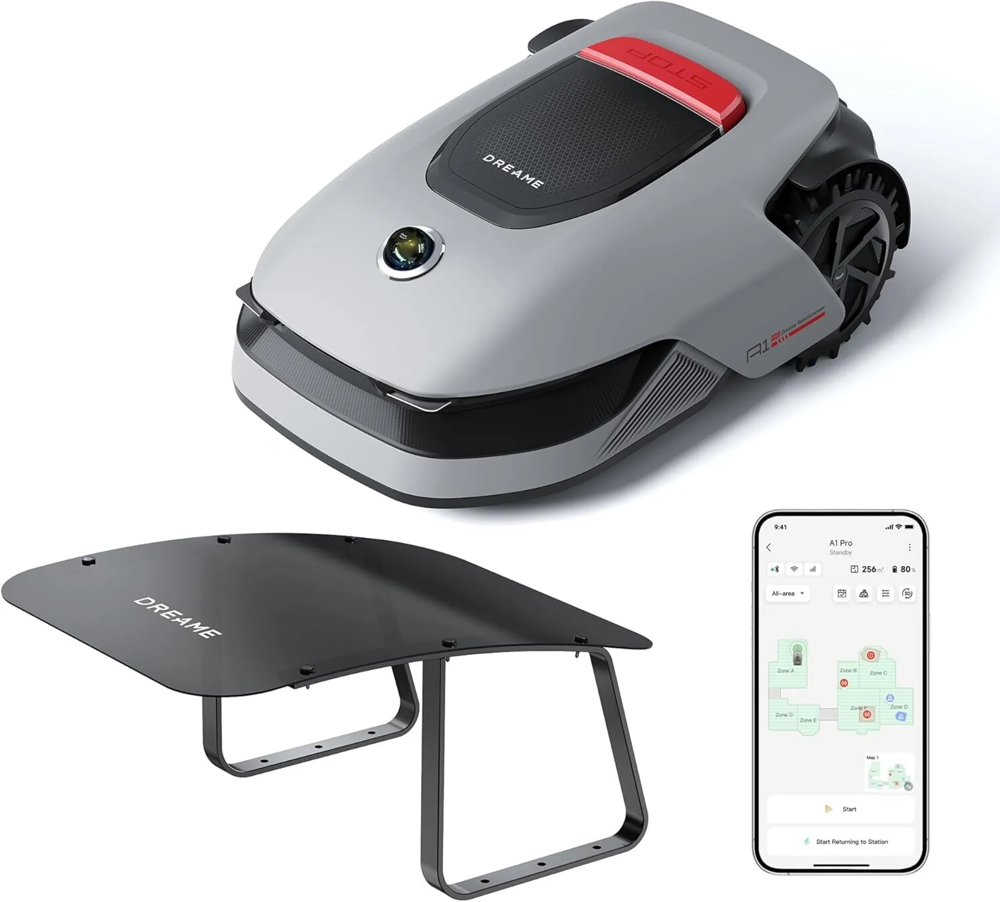 Dreame A1 Pro+Rasenmäher-Garage Combo,Intelligenter Mähroboter,Drahtloser Umfang Mähroboter,App-Steuerung,Intuitive Zonenverwaltung,3D-Erkennung