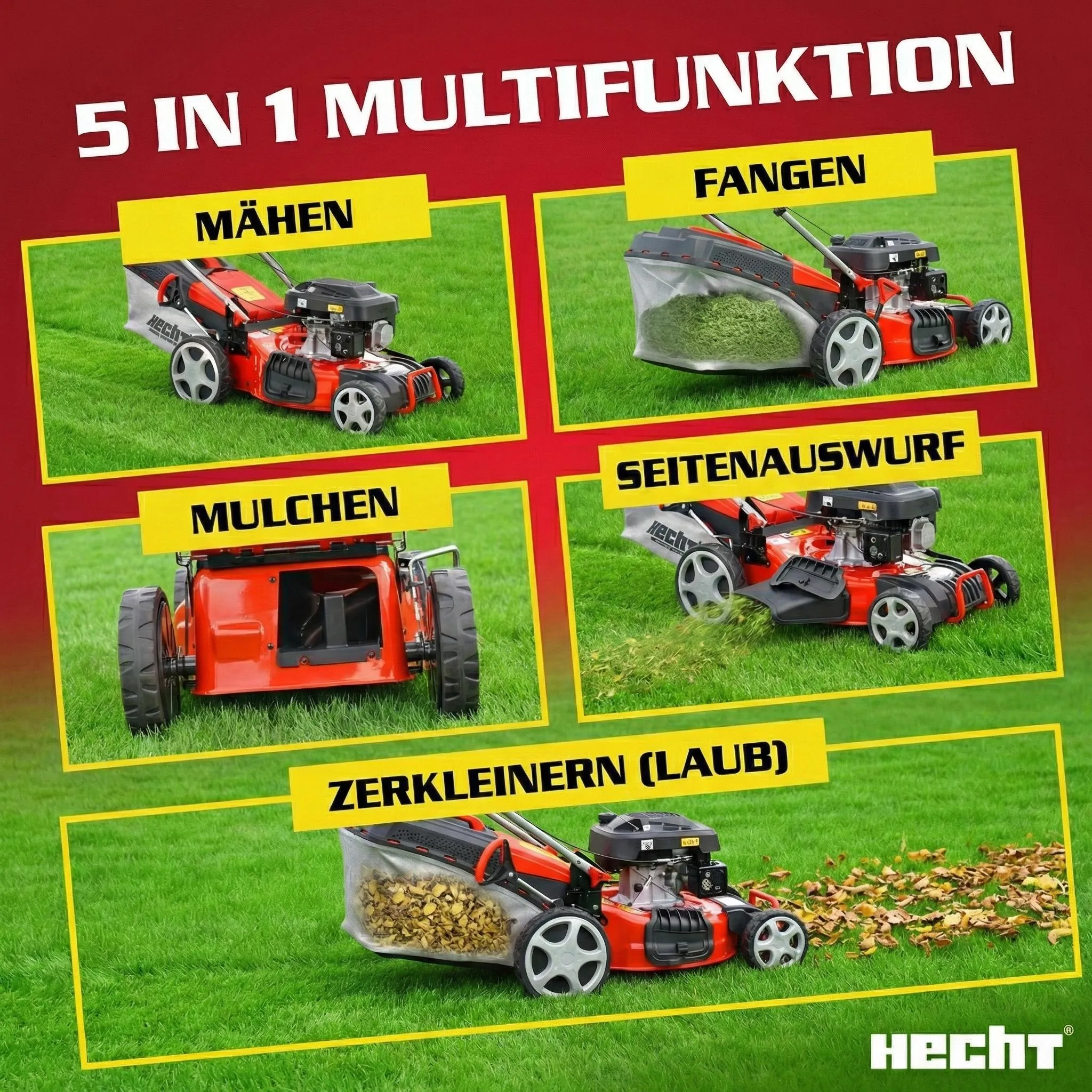HECHT Rasenmäher Benzin mit Antrieb 547 SXW | 5in1 | 46 cm Schnittbreite | 5,5 PS | Mulchkit | 55 L Fangkorb – Bild 3