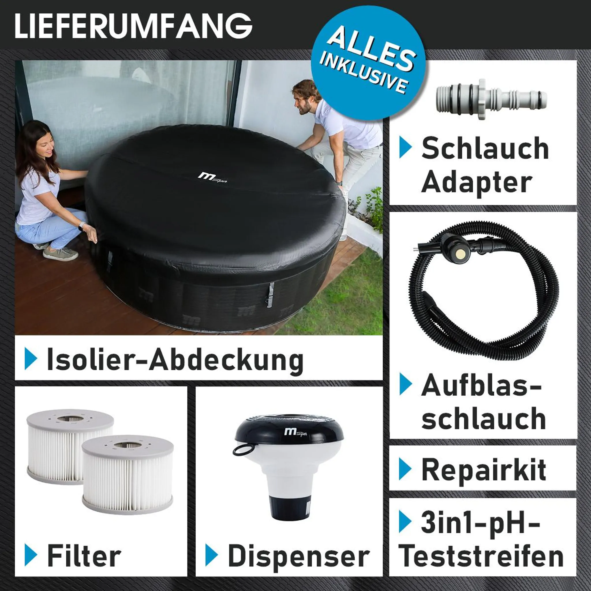 BRAST Whirlpool aufblasbar MSpa Starry mit LED Beleuchtung für 6 Personen Ø204x70cm In- Outdoor Pool 138 Massagedüsen Energiespar-Timer Heizung Bubble Wellness Massage – Bild 9
