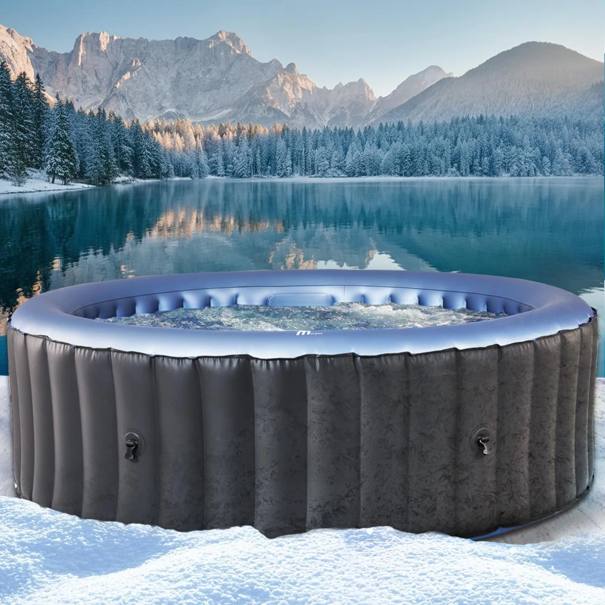 BRAST Whirlpool aufblasbar MSpa Bergen für 6 Personen | Ø204x70cm | In- Outdoor Pool | Ganzjähriger Einsatz | 138 Massagedüsen | Stromsparend inkl. Energiespar-Timer