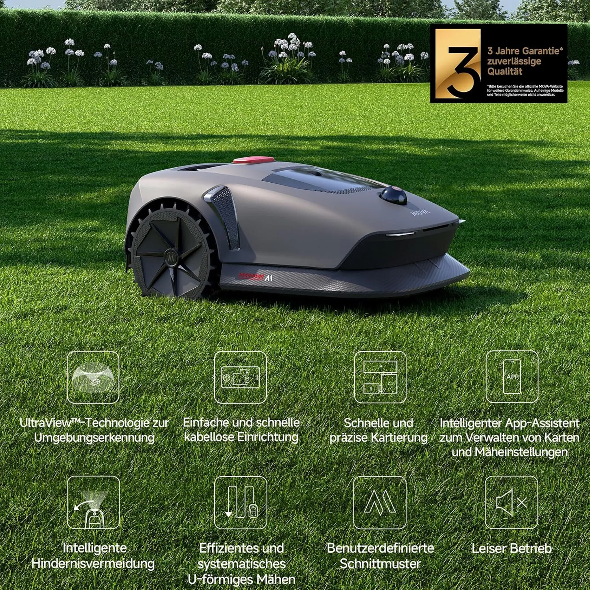 MOVA 600 Kit+Rasenmäher-Garage Combo, UltraView™ kabellose Einrichtung & genaue Kartierung bis 600 m², Smarte Hindernisvermeidung, Leiser Betrieb – Bild 9