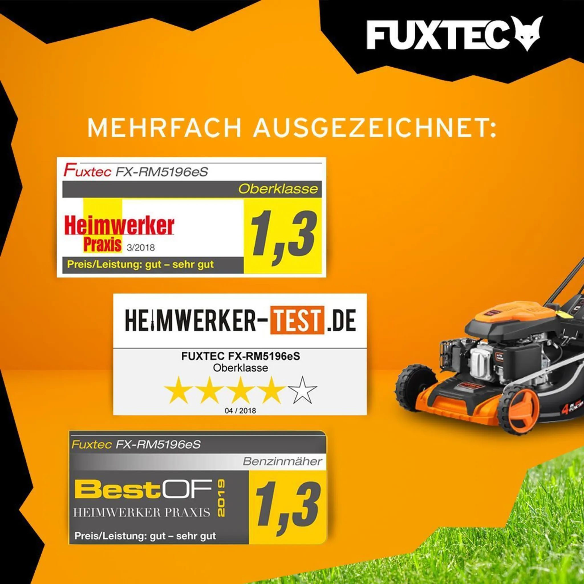FUXTEC Benzin Rasenmäher RM5196eS - 196ccm | 51cm | E-Start| 6PS | Heckauswurf | 60L | E-Start | 40Kg | Mulchfunktion | 4-takt | 800ml – Bild 4