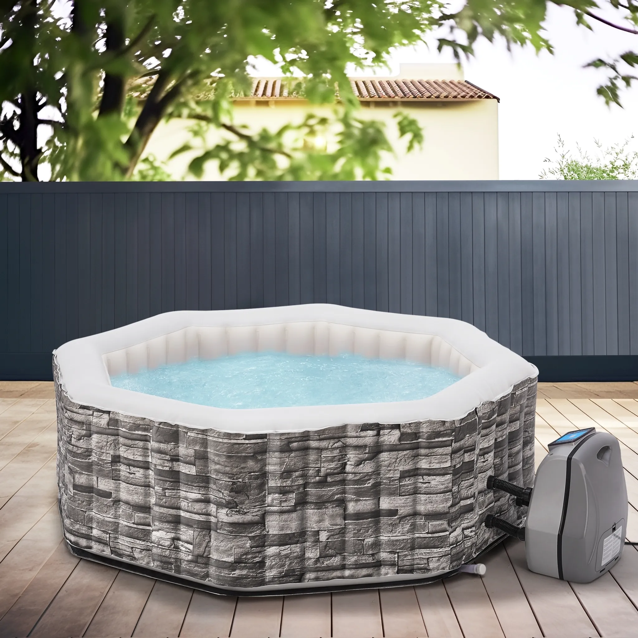 Outdoor Whirlpool aufblasbar ‘Carosino’ für 5 Personen beheizt 195 x 70 cm Steinoptik