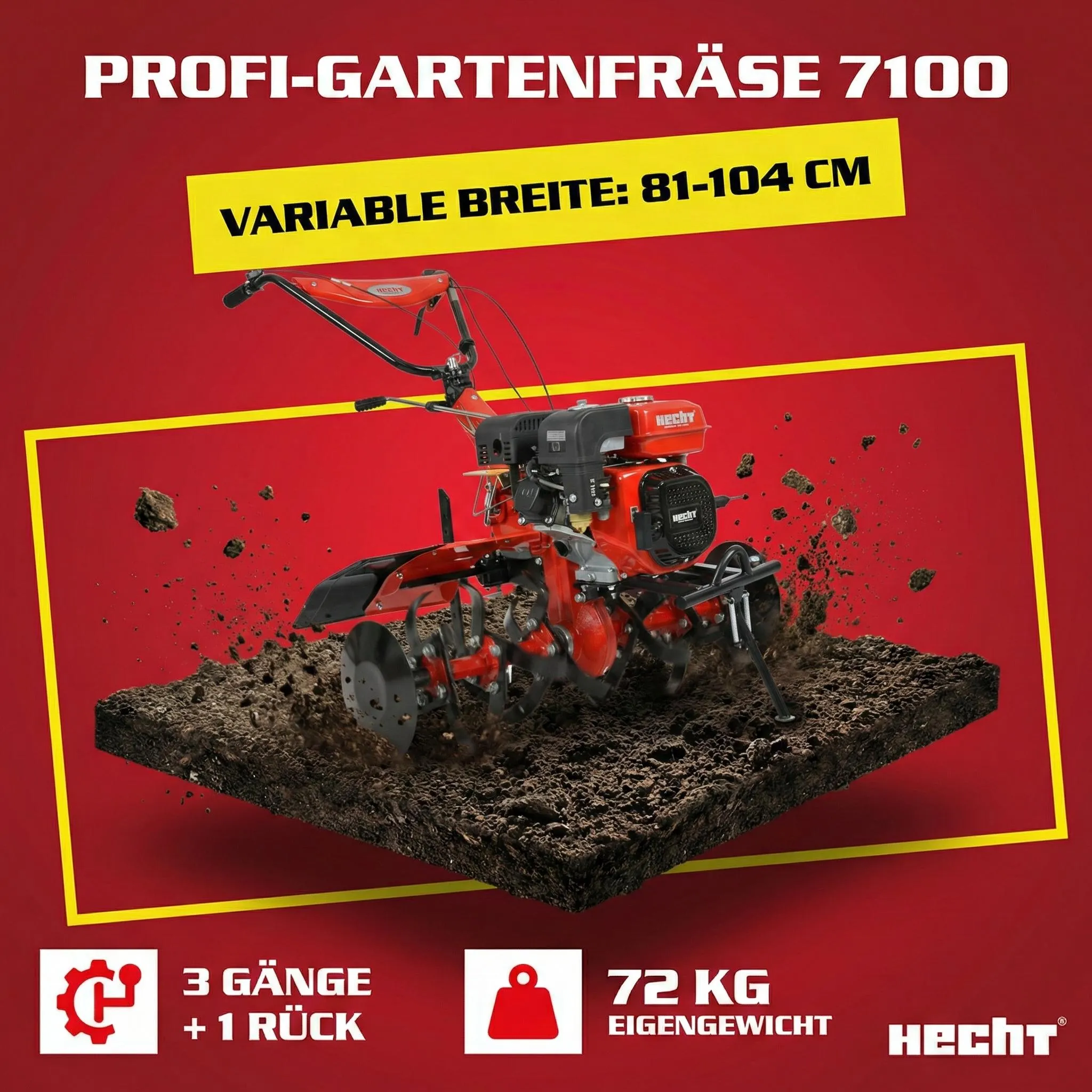 HECHT 7100 Gartenhacke Benzin | 81-104 cm Arbeitsbreite | 7 PS | 208 cm³ | 13,5 km/h | optionaler Anhänger – Bild 5