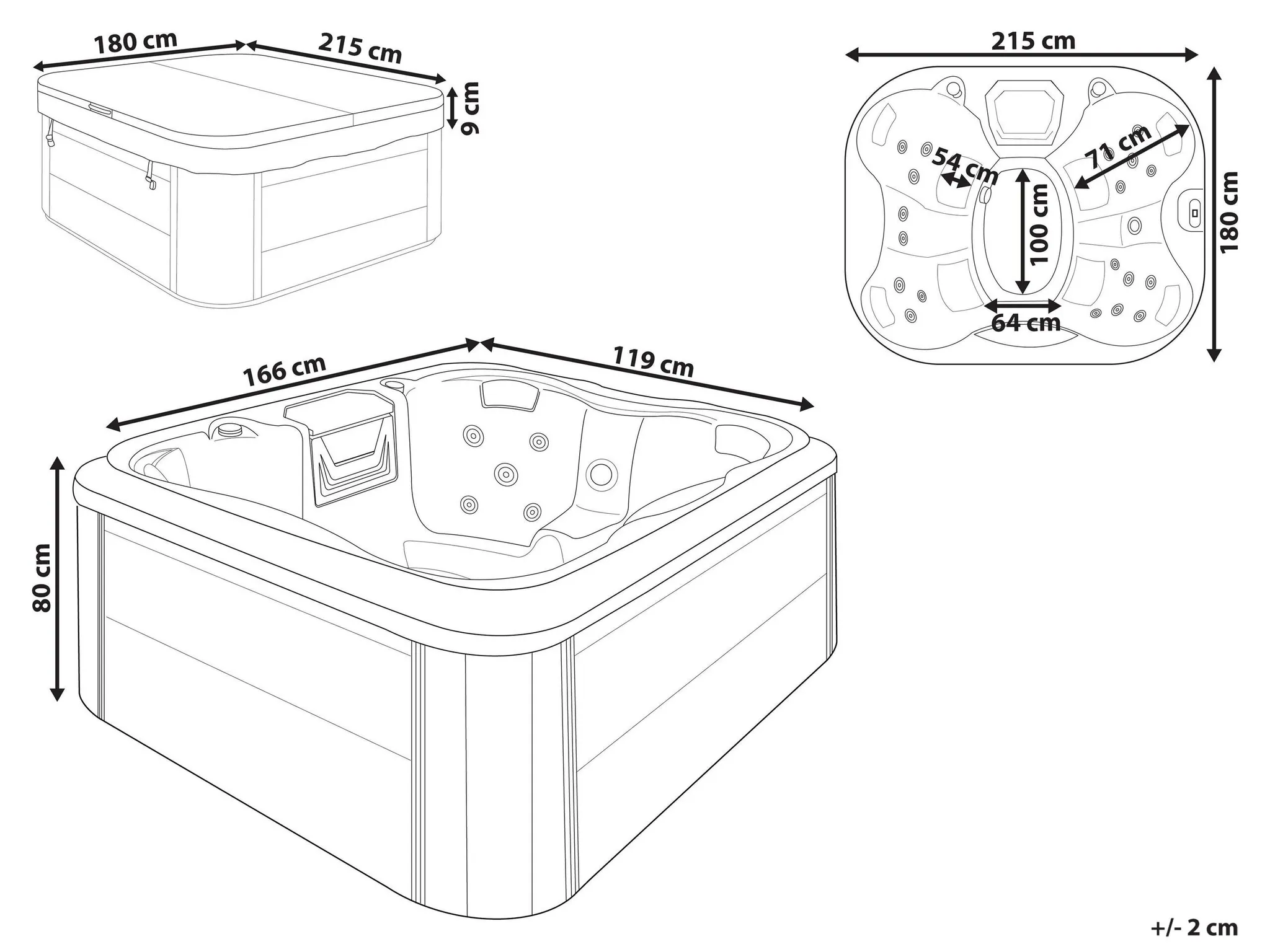BELIANI Outdoor Whirlpool Blau Acryl und Aluminium Rechteckig 180 x 215 cm mit LED Hydromassage Schutzhülle für 4 Personen Garten Draußen Terrasse – Bild 3