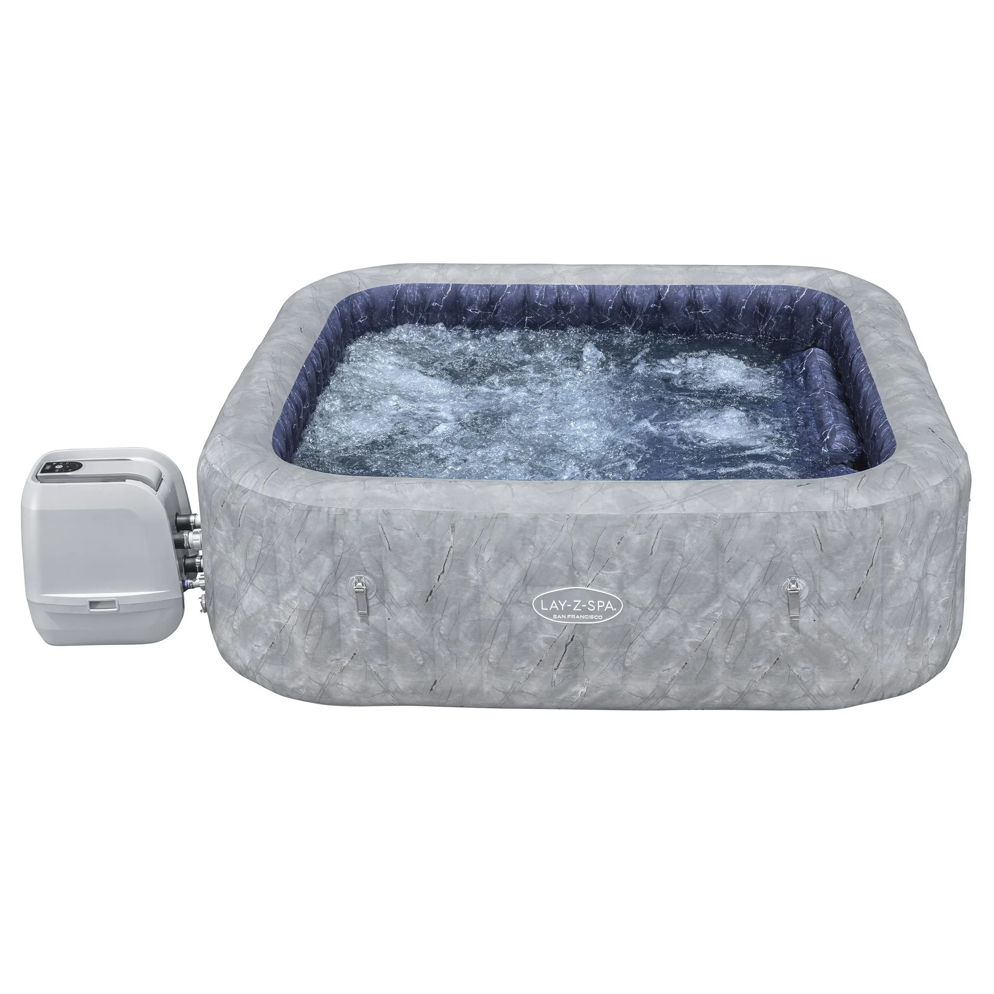 Bestway® LAY-Z-SPA® Energiespar-Whirlpool San Francisco HydroJet Pro™ mit App-Steuerung, für 7 Personen 230 x 230 x 71 cm, Marmor-Optik (Samtgrau)