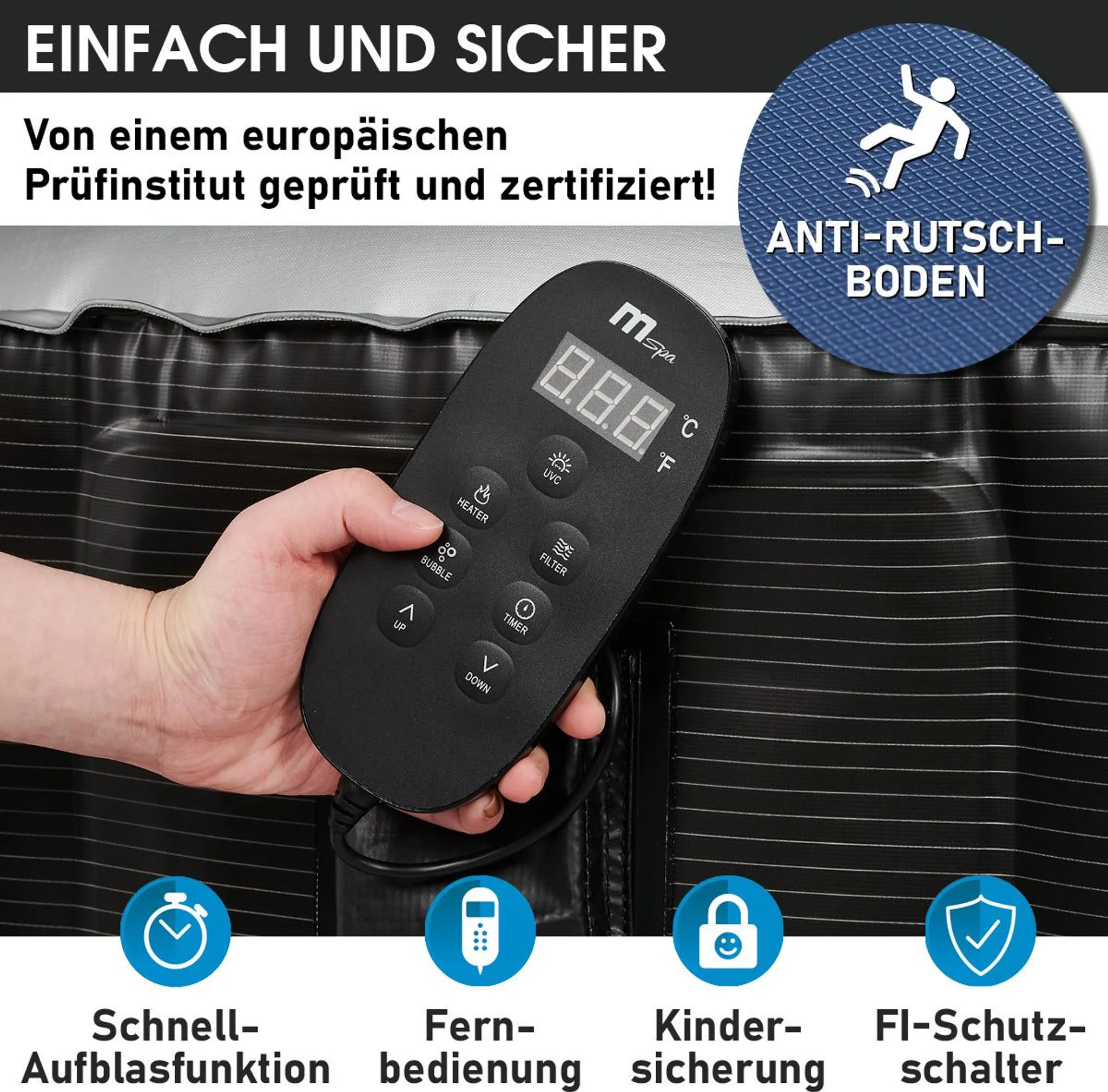 BRAST Whirlpool aufblasbar MSpa Starry mit LED Beleuchtung für 6 Personen Ø204x70cm In- Outdoor Pool 138 Massagedüsen Energiespar-Timer Heizung Bubble Wellness Massage – Bild 4