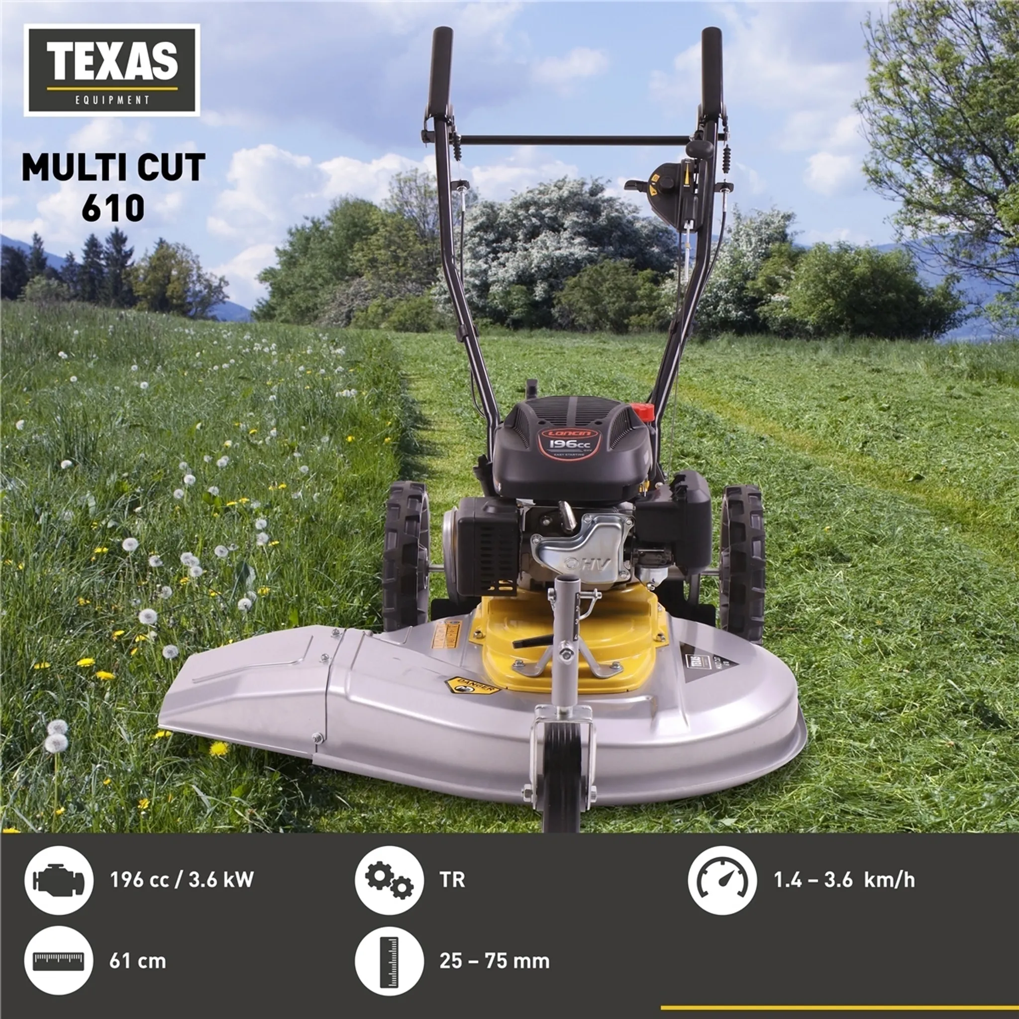 Texas Profi Wiesenmäher Hochgrasmäher Rasenmäher Benzin mit Antrieb Radantrieb Multi Cut 610 | 196cm³ | 4-Takt | 4,9PS | 61cm Schnittbreite – Bild 10