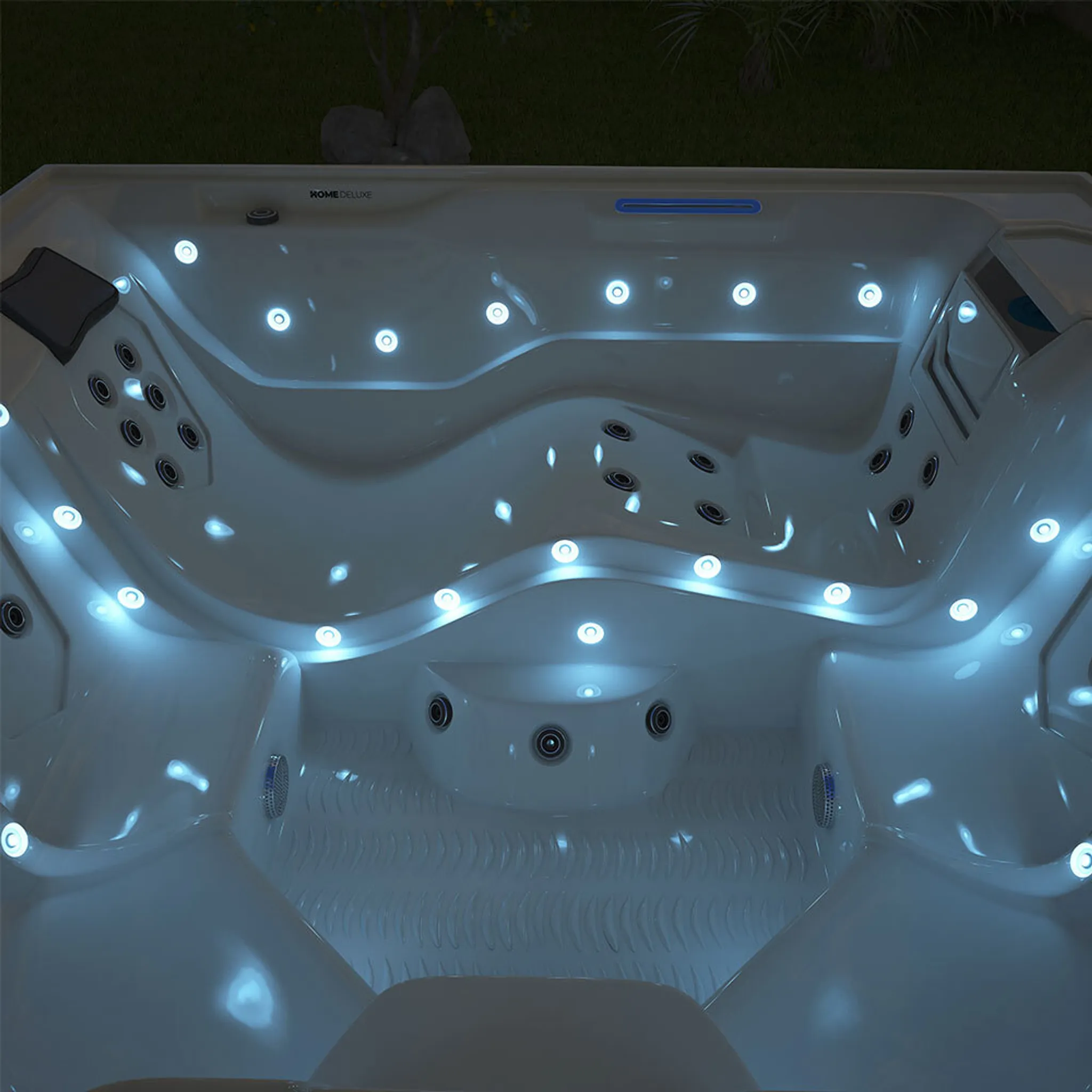 HOME DELUXE - Outdoor Whirlpool - STREAM BIG PLUS Treppe und Thermoabdeckung - Maße: 208 x 208 x 88 cm - Inkl. Heizung, 34 Massagedüsen und 4 äußeren Lichtquellen I Außen Whirlpool Spa für 5 Personen – Bild 9
