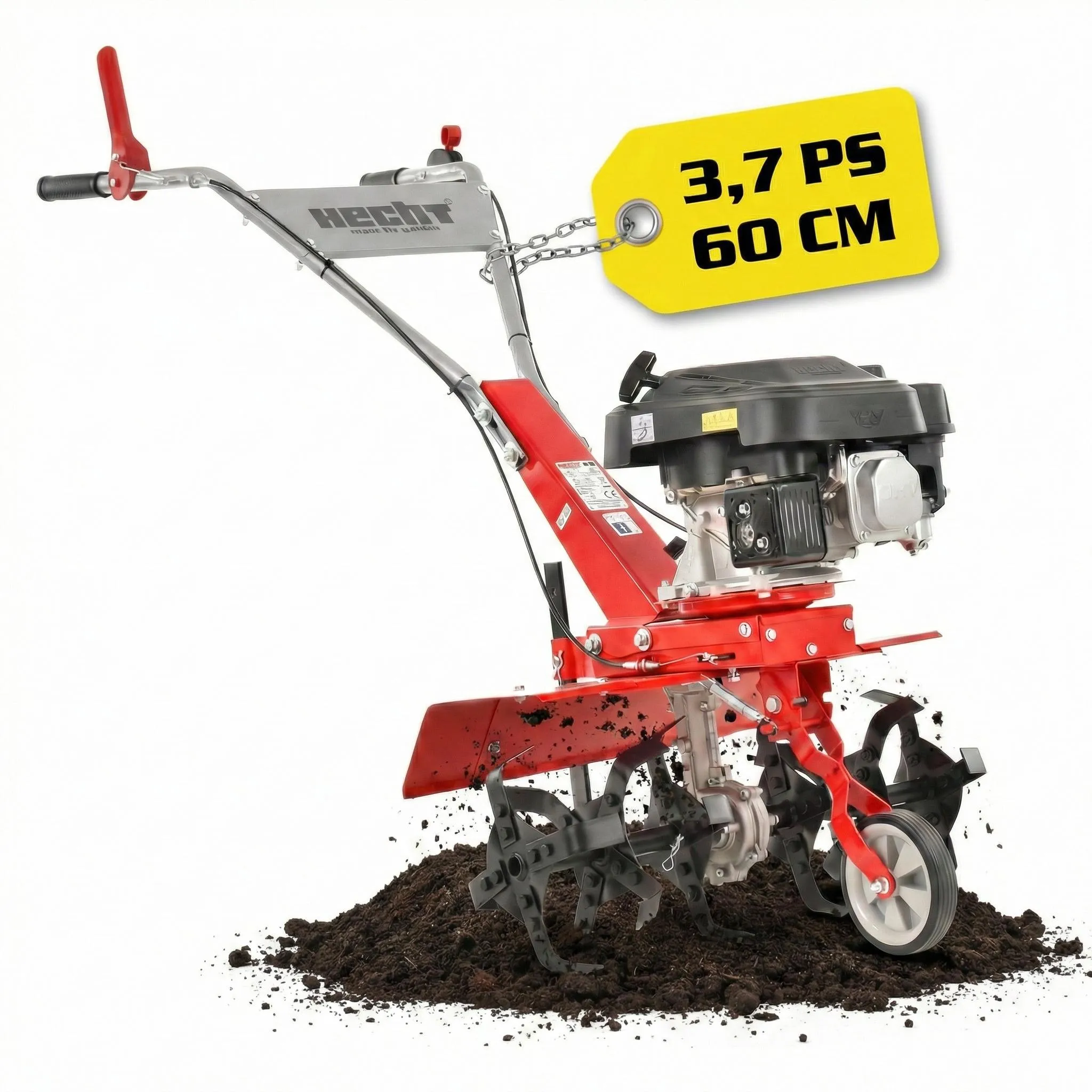 HECHT Gartenfräse Benzin 746 R | 60 cm Arbeitsbreite | 3,7 PS | 24 cm Arbeitstiefe | 24 Hackmesser