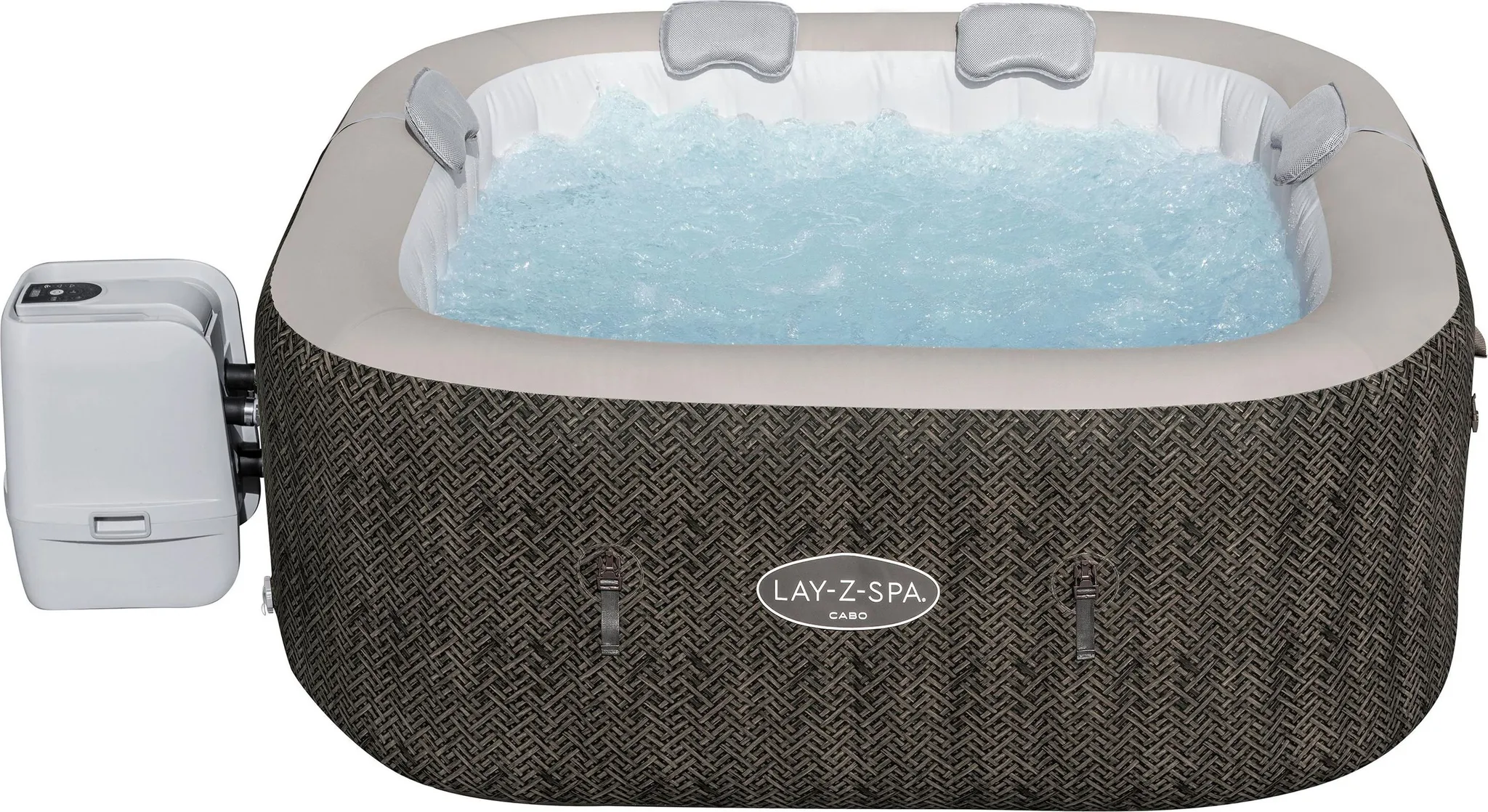Bestway® LAY-Z-SPA® Energiespar-Whirlpool Cabo HydroJet™ mit App-Steuerung, für 6 Personen 180 x 180 x 71 cm, Kreuzgeflecht-Optik (Eichengrau)