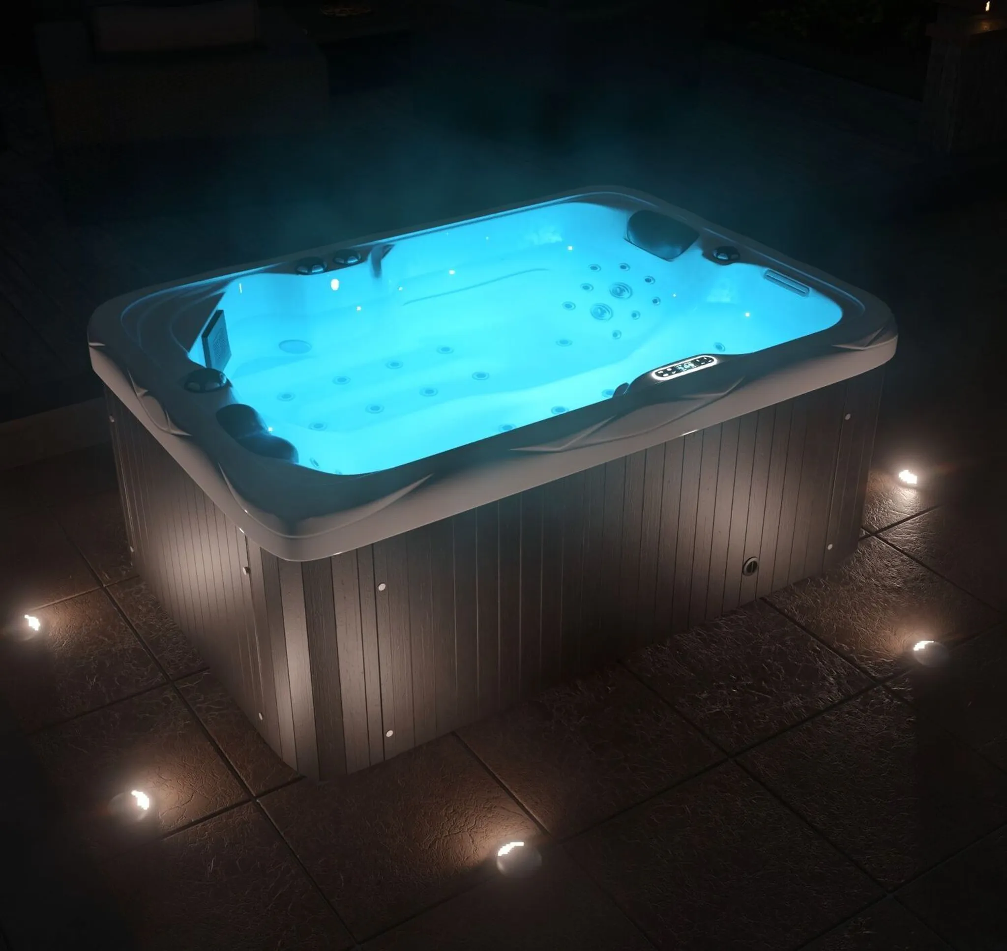 TroniTechnik® Outdoor Whirlpool LEVANZO inkl. Heizung, Hydromassage, Sanitäracryl und Farblicht, 190x135cm 450 Liter – Bild 4