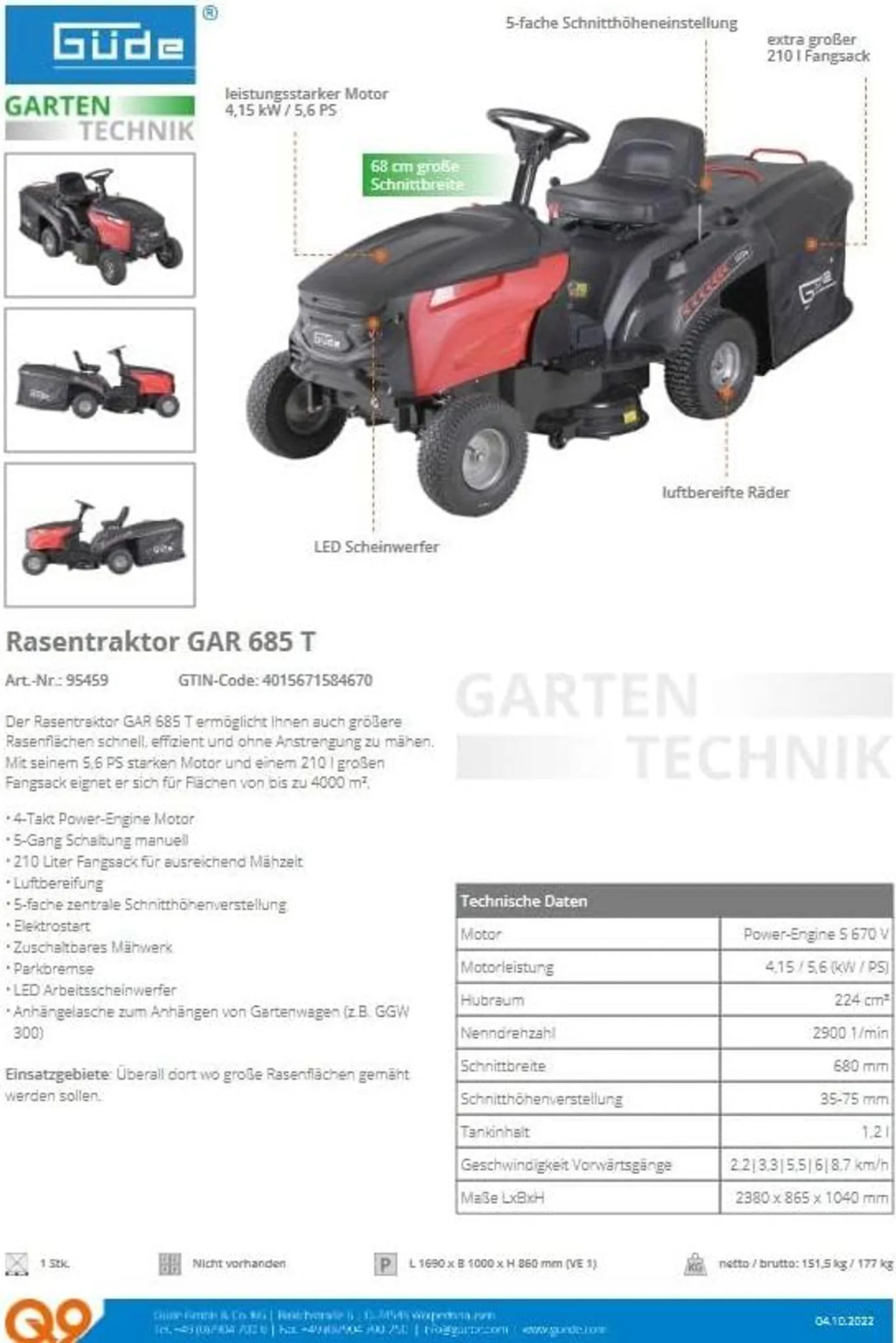 Güde Rasentraktor GAR 685 T Aufsitzrasenmäher Aufsitzmäher Benzin 5,6PS – Bild 4