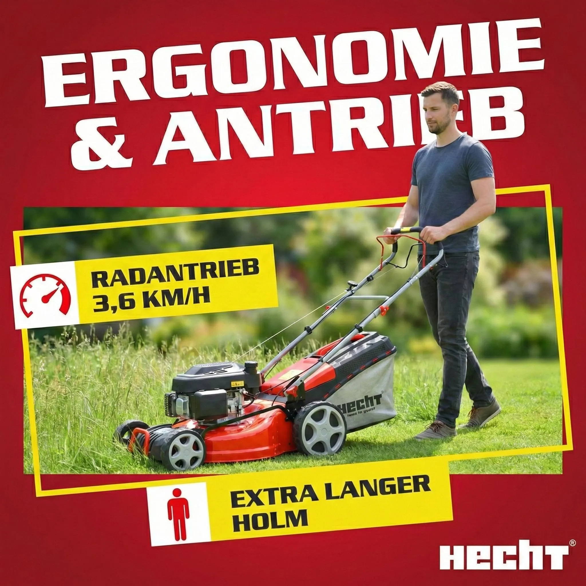 HECHT Rasenmäher Benzin mit Antrieb 547 SXW | 5in1 | 46 cm Schnittbreite | 5,5 PS | Mulchkit | 55 L Fangkorb – Bild 4