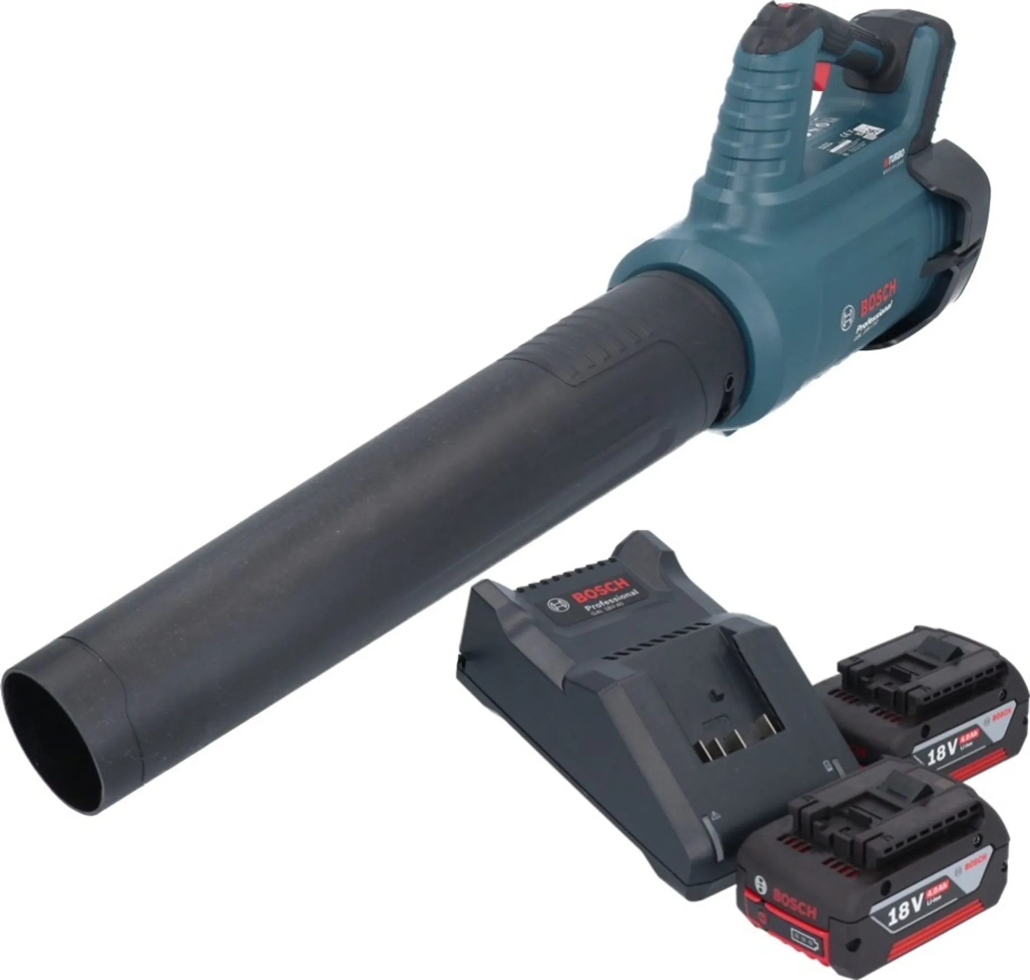 Bosch GBL 18V-750 Professional Akku Gebläse 18 V BITURBO Brushless + 2x Akku 4,0 Ah + Ladegerät