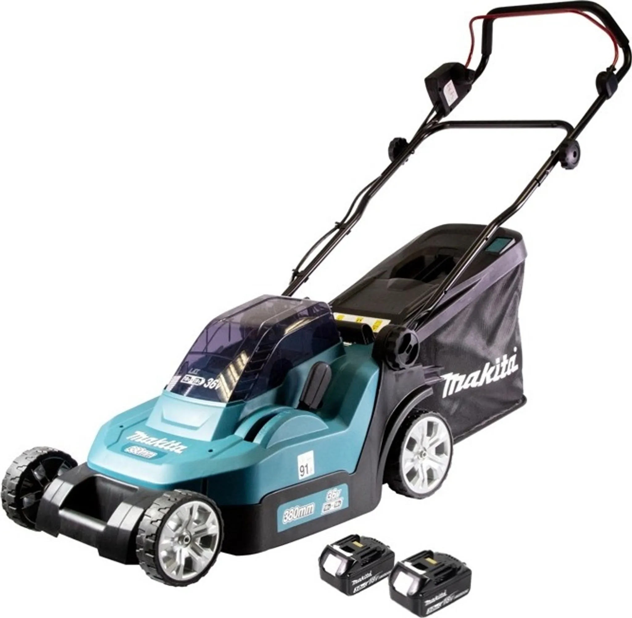Makita DLM 382 F2 Akku Rasenmäher 36 V ( 2x 18 V ) 38 cm 40 l + 2x Akku 3,0 Ah - ohne Ladegerät – Bild 2