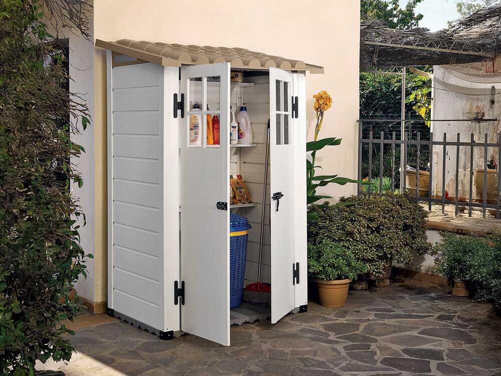 Garofalo Tuscany Evo 100 – Gartenhaus – Mit Fenstern und Doppelflügeltür – 122,5 x 82,5 x 201 cm