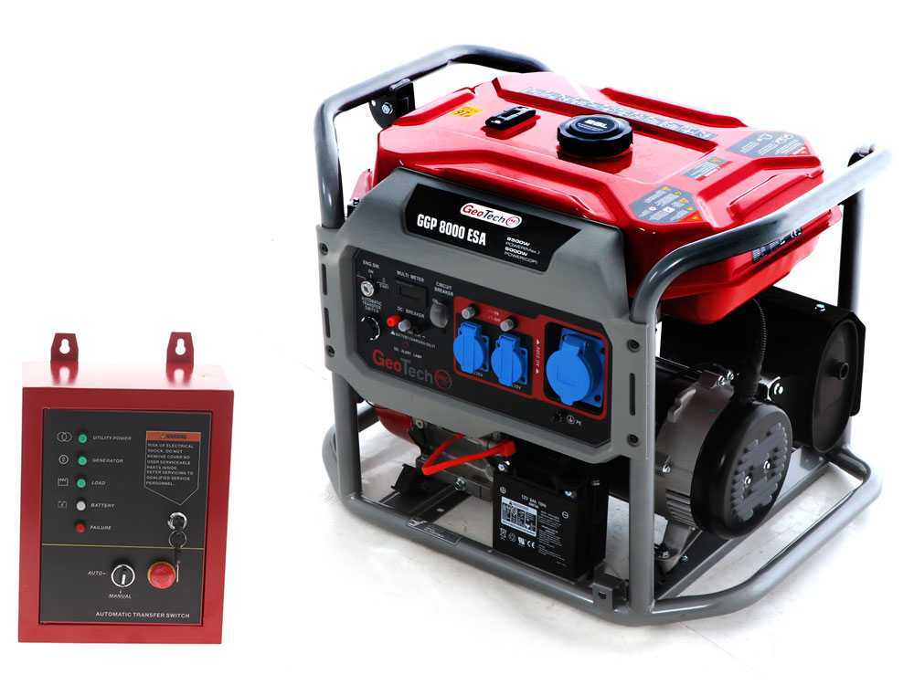 GeoTech Pro GGP 8000 ESA - Benzin-Stromerzeuger mit Rädern und AVR-Regelung und Elektrostarter 6.5 kW - Dauerleistung 6 kW - 230V + ATS