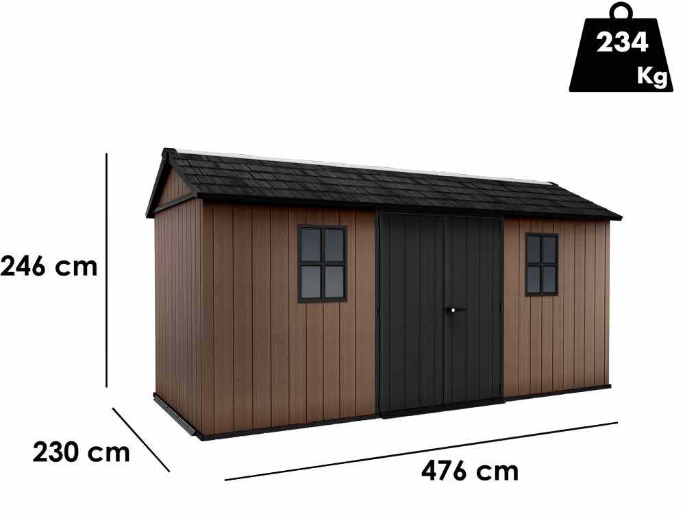 Keter Newton plus 7515/1575 - Gartenhaus - Mit zweiflügeliger Tür und Fenstern - 230x476x246 cm – Bild 4